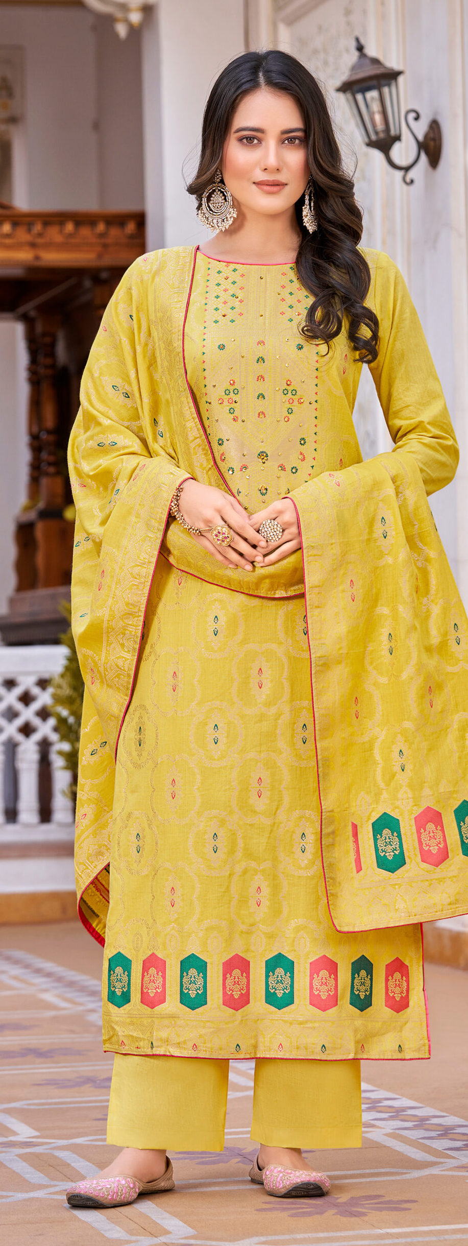 Premium Cotton Designer Jacquard Yellow Colour