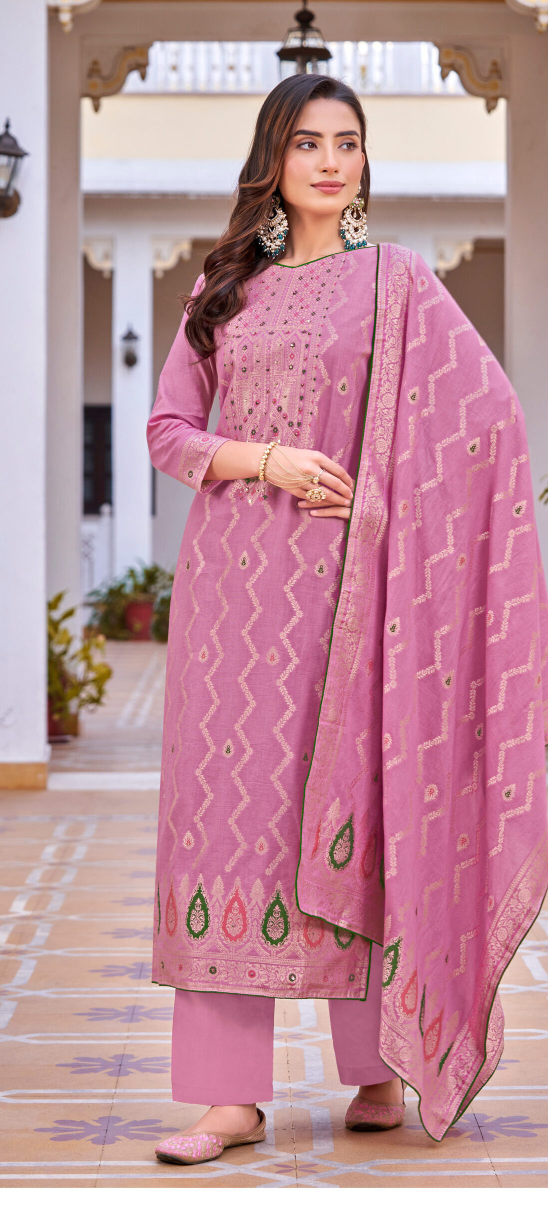 Premium Cotton Designer Jacquard Bubblegum Pink