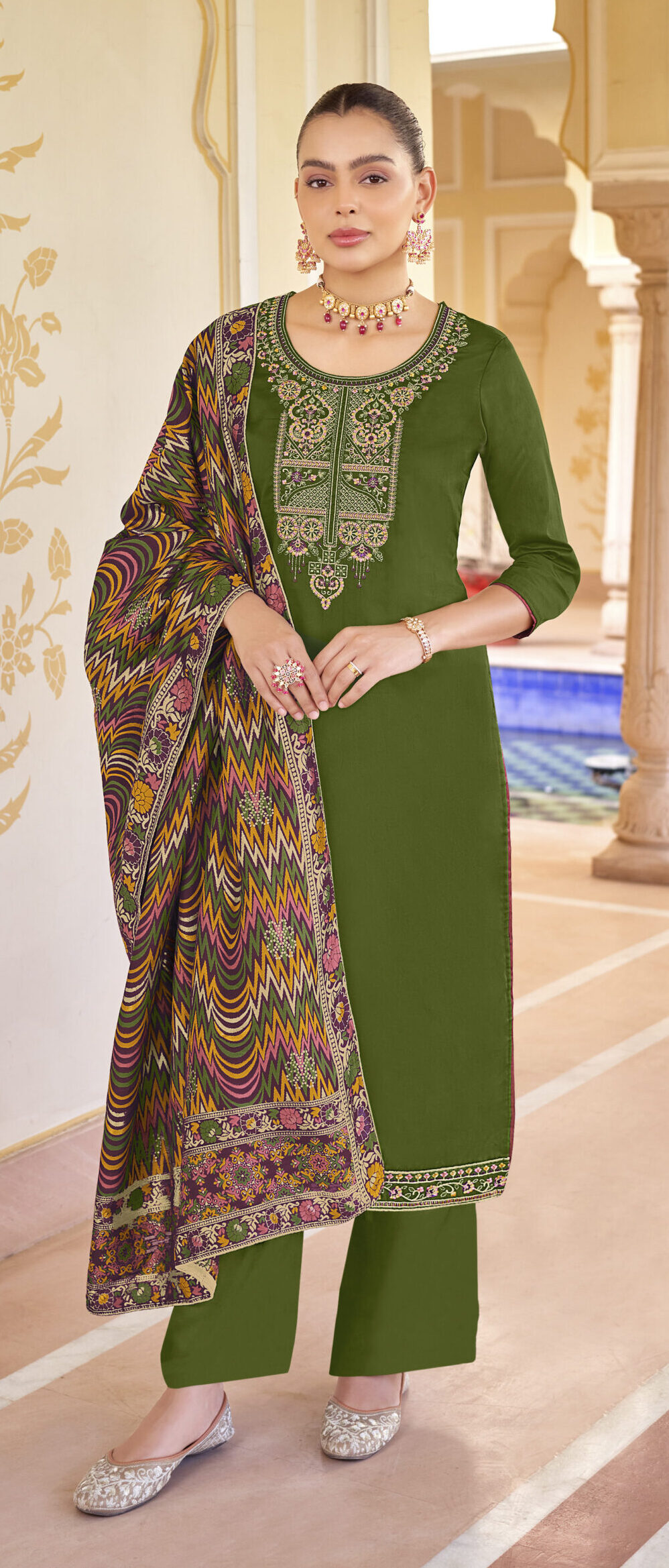 Pure Zam Cotton Mehndi Colour Suit