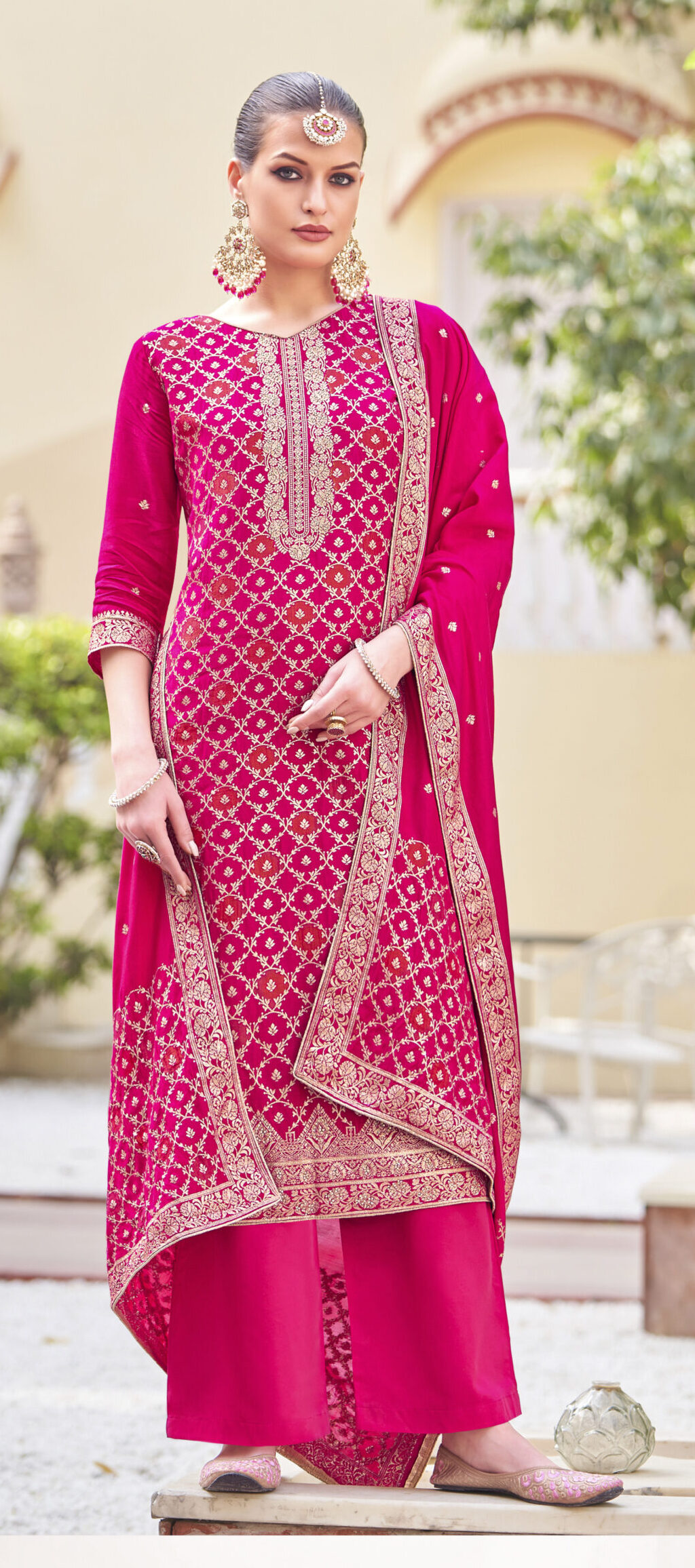 Premium Simmer Jacquard Designer Rani Colour Suit