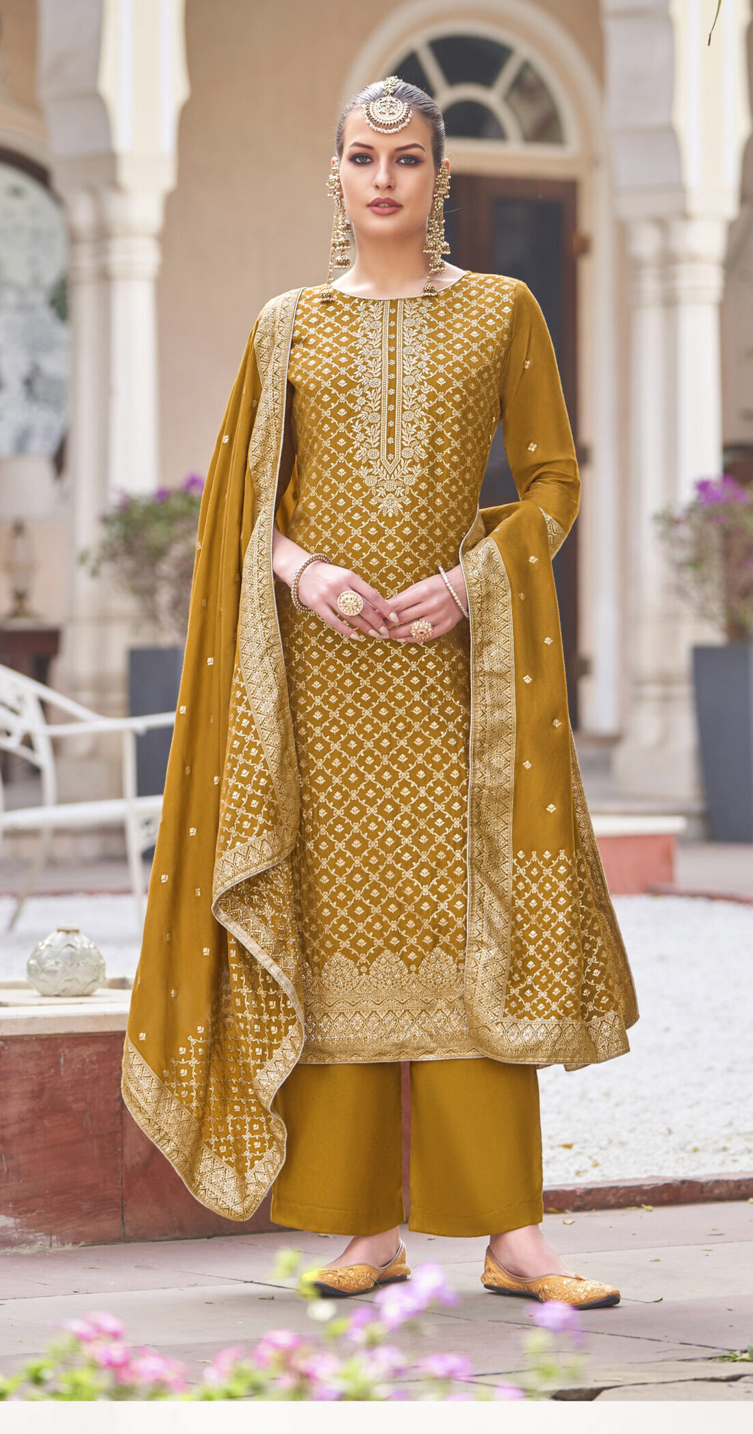 Premium Simmer Jacquard Designer Hazelnut Colour Suit