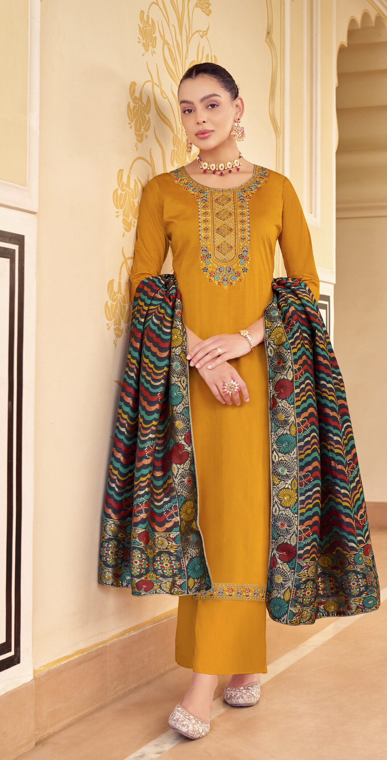 Pure Zam Cotton Mustard Colour Suit