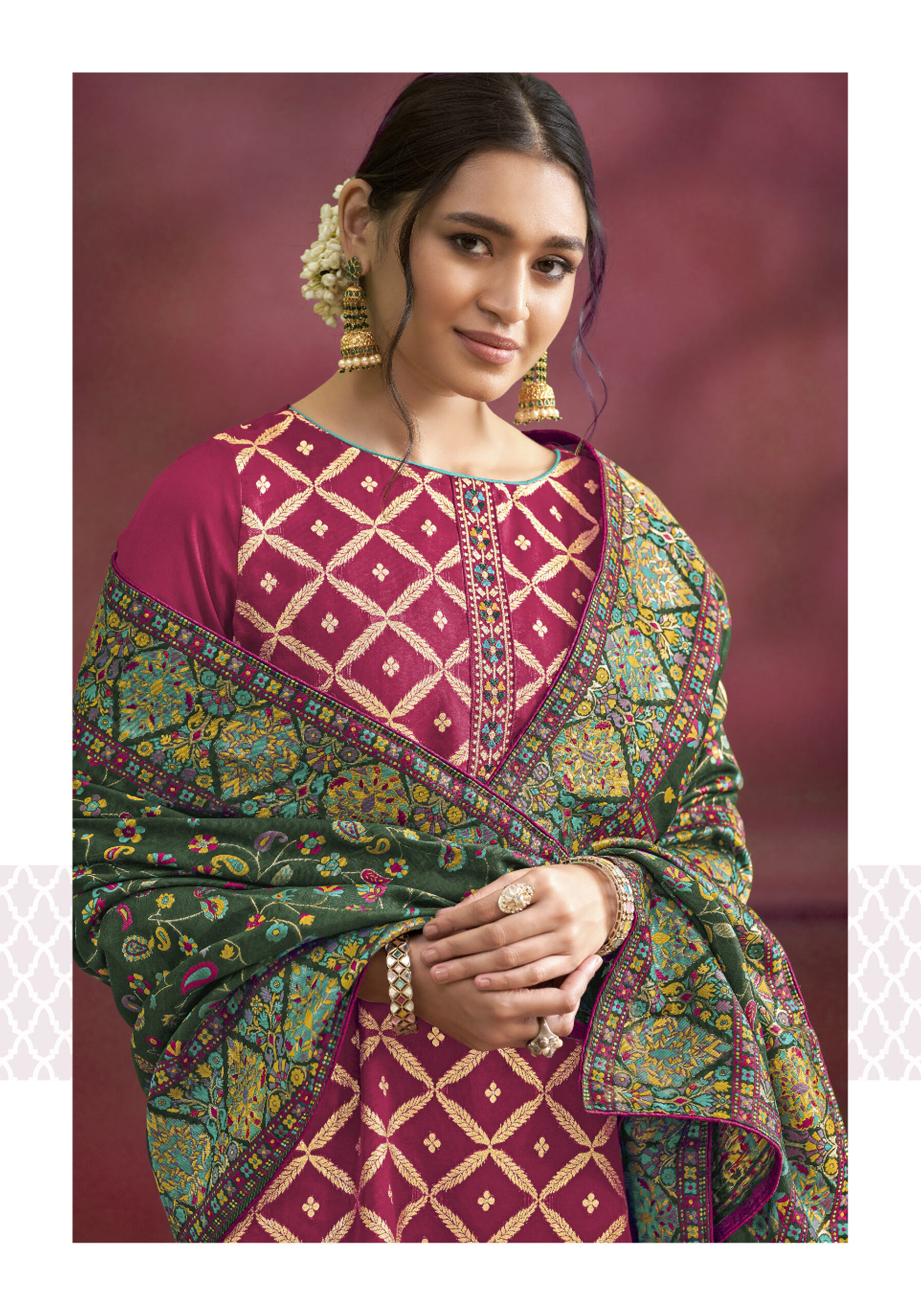 Premium Organza Designer Pattern Suit Rani Colour Suit