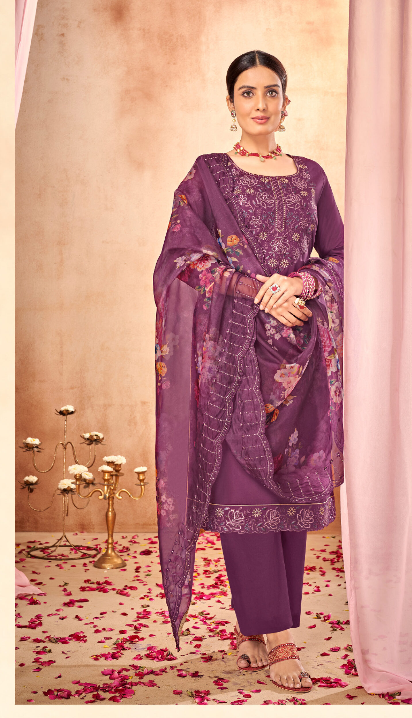 Pure Viscose Chanderi Dyed Violet Colour Unstitched Suit